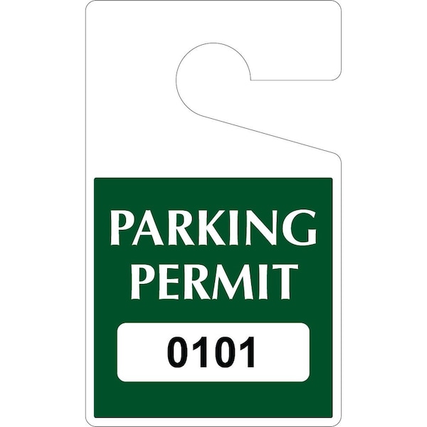 Lustre-Cal Laminated Hanging Parking Permit Green 5in x 3in 30mil Plastic Serialized 101-150, 50PK 253343301G0101 - main